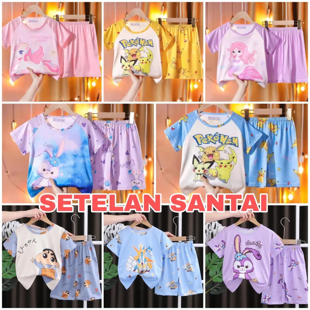 SETELAN SANTAI ANAK CEWEK COWOK BAJU TIDUR IMPOR MOTIF LUCU ADEM NYAMAN