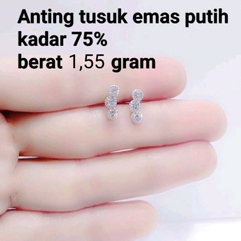 anting tusuk emas putih kadar 75 persen 1.55 gram