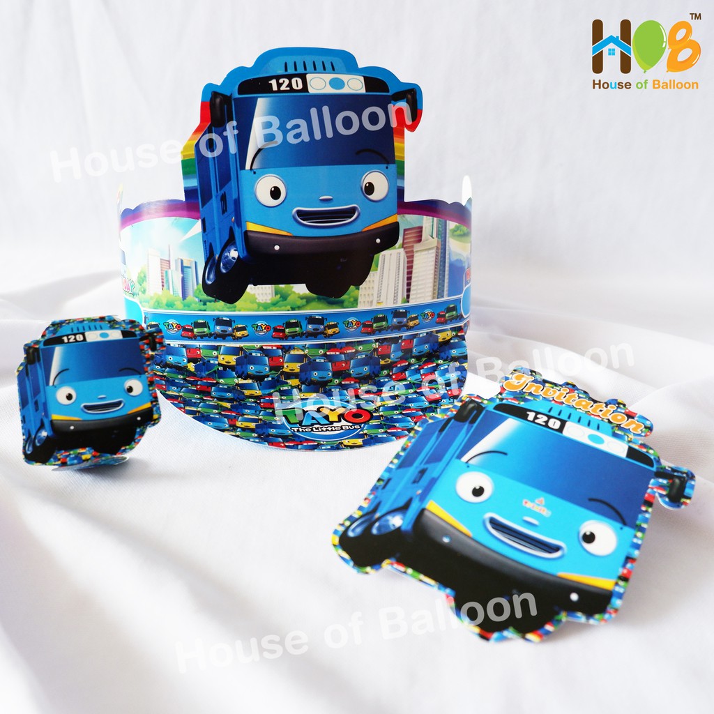 RB Topi Capil Ulang Tahun Anak / Ultah Undangan Gelang Tayo 10 PCS