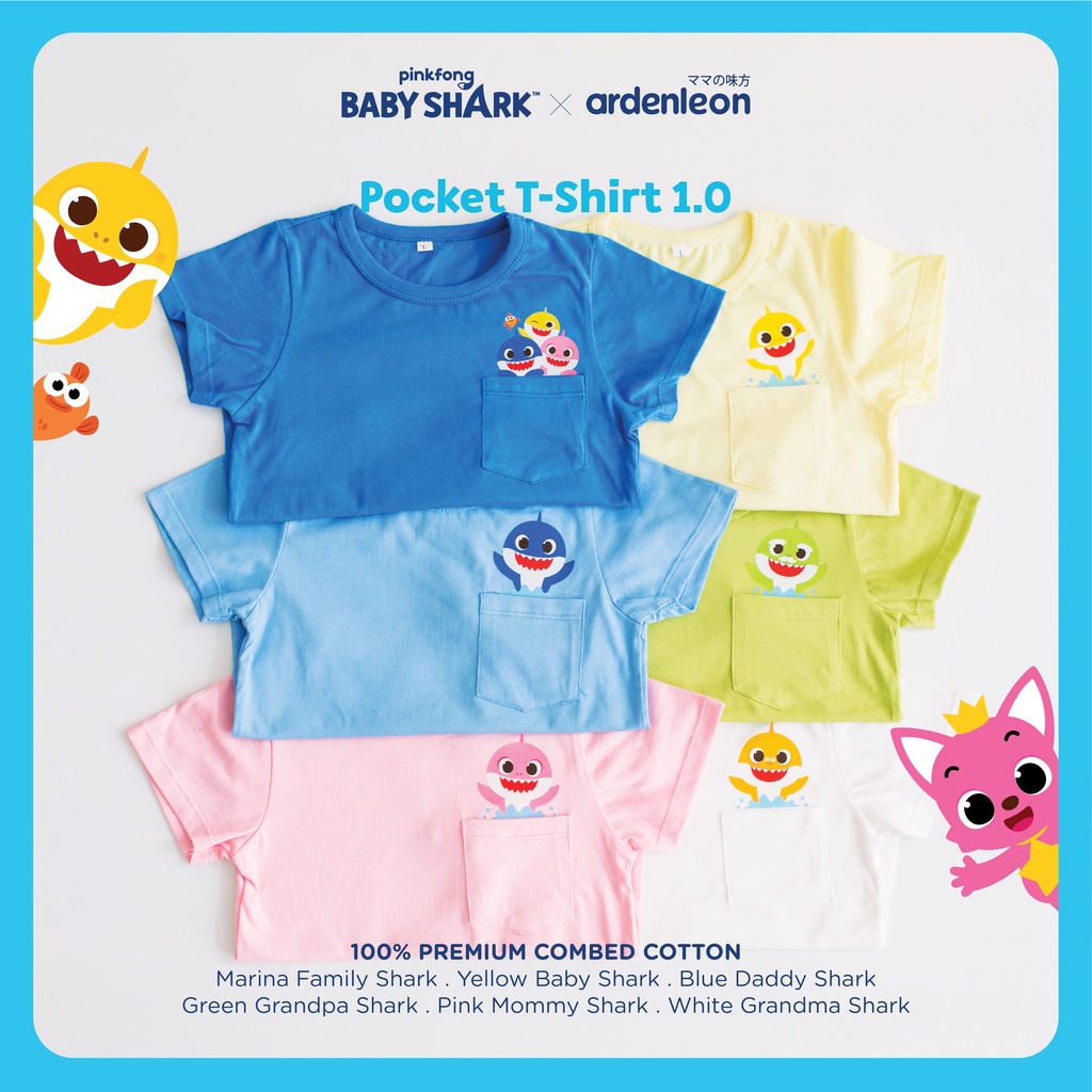 Baju Bayi Kaos Oblong Atasan Anak T-Shirt Ardenleon Pinkfong Baby Shark Pocket 6 12 Bulan 1-4 Tahun