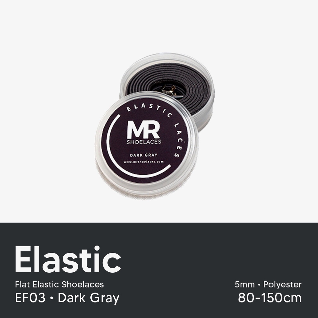 Original MR Shoelaces EF03 Elastic Abu Tua Tali Sepatu Flat Elastis (Karet Lentur) with Metal Clip / Lock 100cm 120cm 150cm