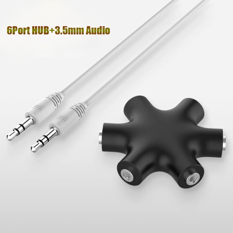 Kabel Adapter Audio Splitter / 3.5mm Multi Port Dengan 6 Port Untuk Headphone / Mic / Speaker