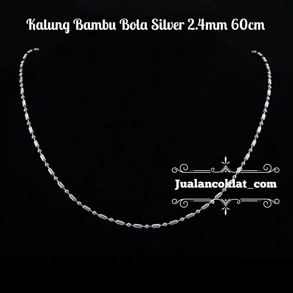 45 & 60cm Bambu bola silver / putih rantai kalung titanium stainless 316L HIGH QUALITY bambubola bij