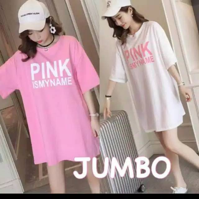 ALS -  Dress casual wanita jumbo pink is my nama