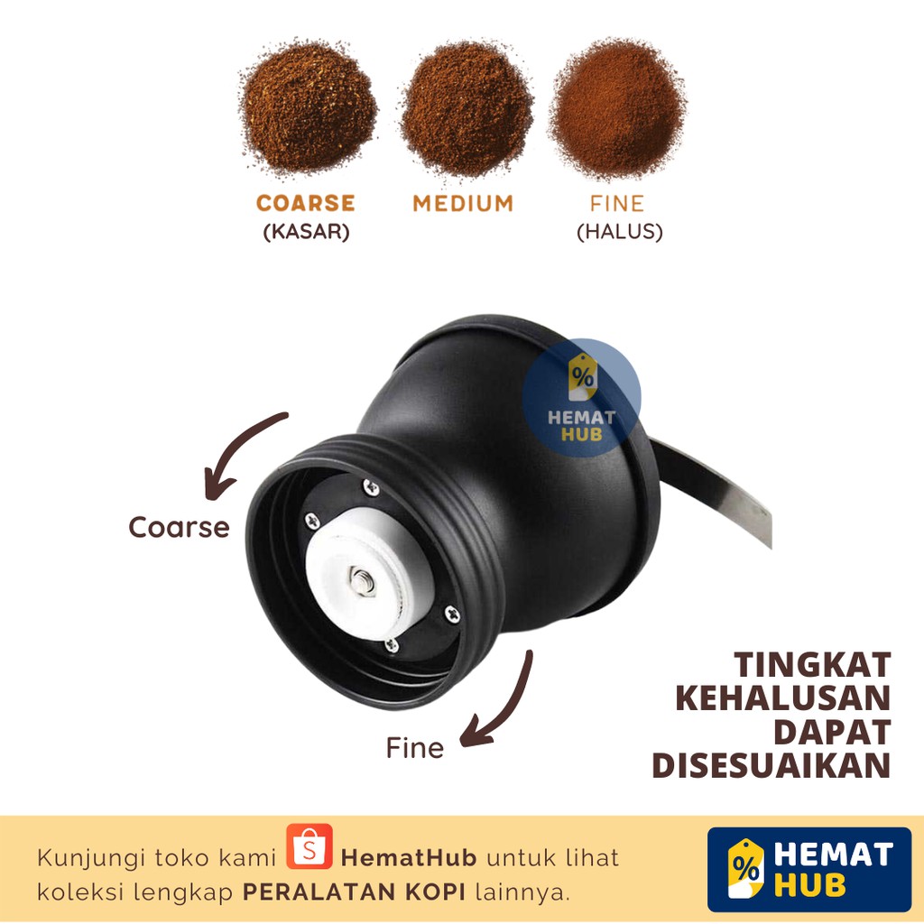 Grinder Kopi Manual Alat Penggiling Biji Coffee Bean Espresso Portable Stainless Steel Free Sealed