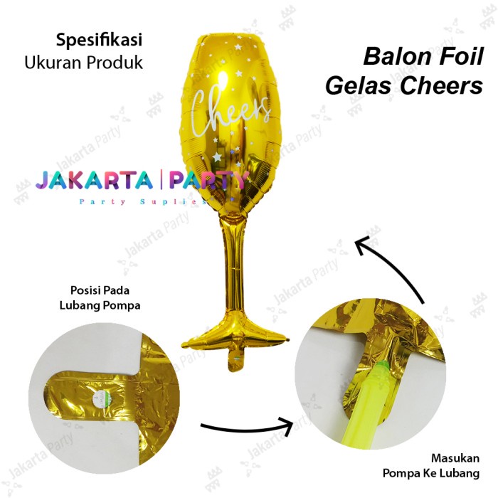 Balon Foil Gelas Cheers Full Gold Jumbo / Balon Foil Gelas Wine