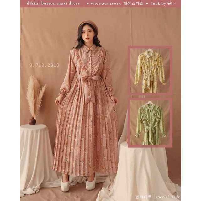 GAMIS IMPORT PLISKET ORI YUNA FASHION DRESS LEBARAN KOREA STYLE BUNGA SHABBY DRES IMPORT BANGKOK CIN