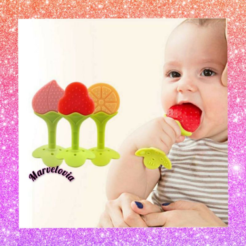 BABY FRUIT TEETHER BENTUK BUAH / GIGITAN GIGI BAYI MODEL BUAH ANGGUR JERUK STRAWBERRY