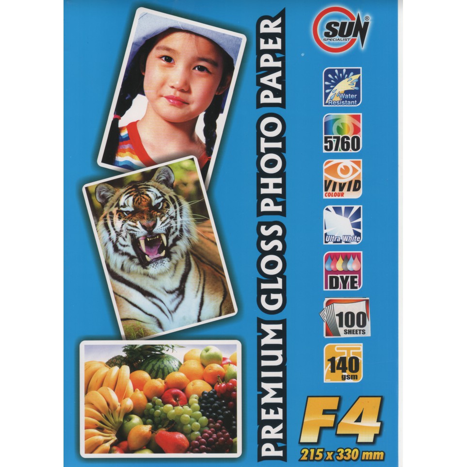 

Premium Gloss Photo Paper F4 210x330mm 100lbr 140gsm