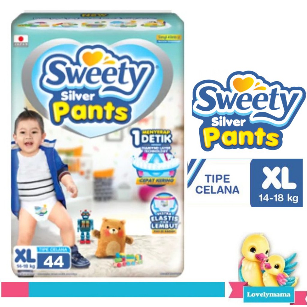 SWEETY silver pants tipe celana XL44 popok diapers elastis lembut XL 44 sekali pakai baby pants lovelymama lovelymama411