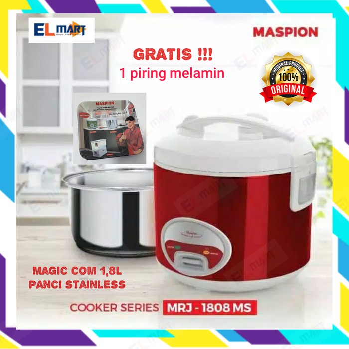 Maspion Rice Cooker Magic Com Panci Stainless 3in1 1,8 Liter MRJ 1808MS 1808 MS MRJ1808MS