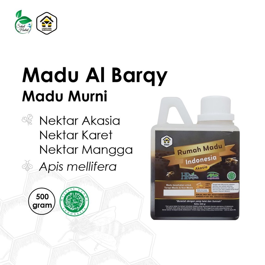 

Madu Murni Al Barqy 500 gr Asli 100% Ternak Lebah Apis Mellifera Akasia Mangga Karet Pure Raw Honey Alami BPOM Halal MUI