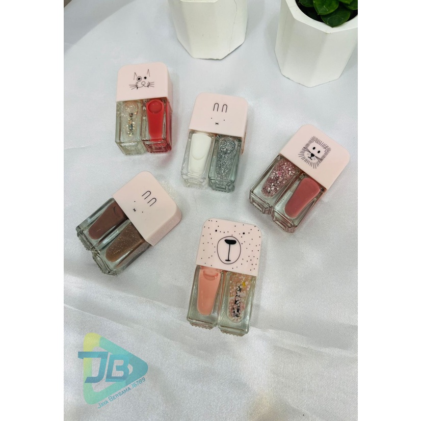 2IN1 kutek cat kuku Korea Lucu 2 Warna Gel Nail polish JB5493