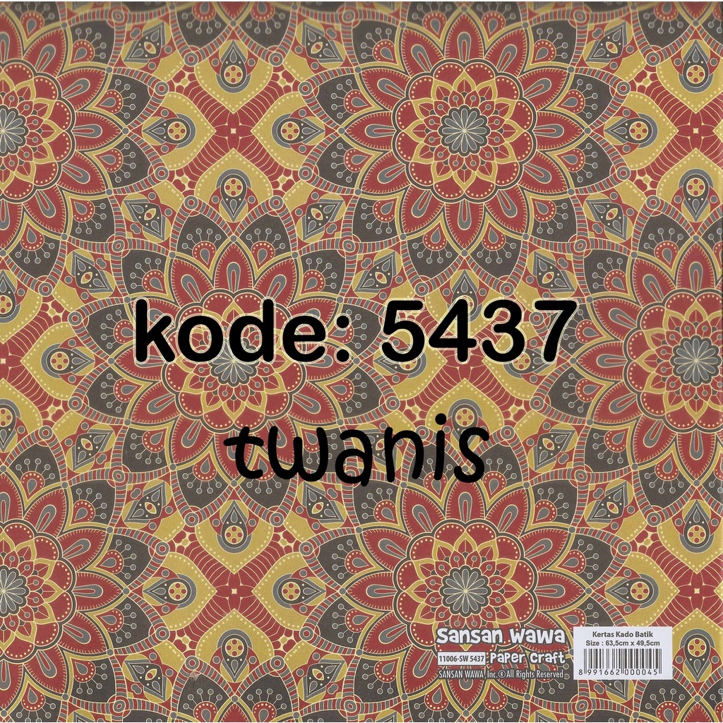 

KERTAS KADO SANWA BATIK KODE 5437 ISI 25 LEMBAR BISA CAMPUR MOTIF LAIN