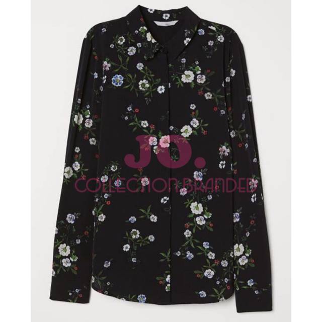 (BISA COD) H&M ORIGINAL KEMEJA LENGAN PANJANG WANITA BLACK FLORAL