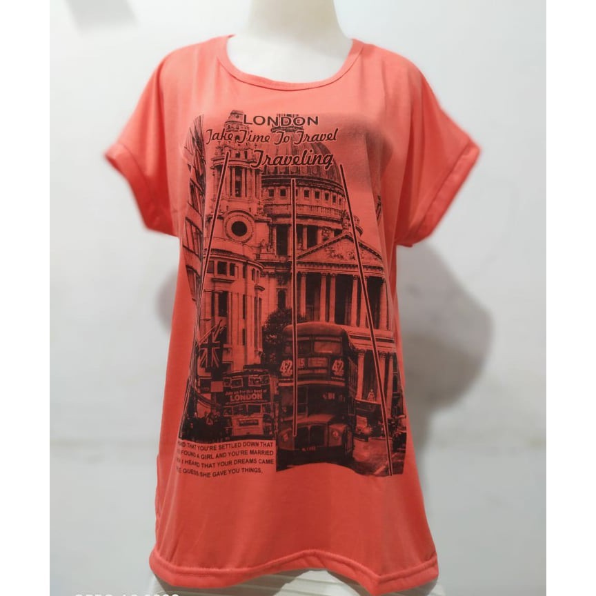 Kaos Jumbo motif LONDON/oblong Wanita lengan manset