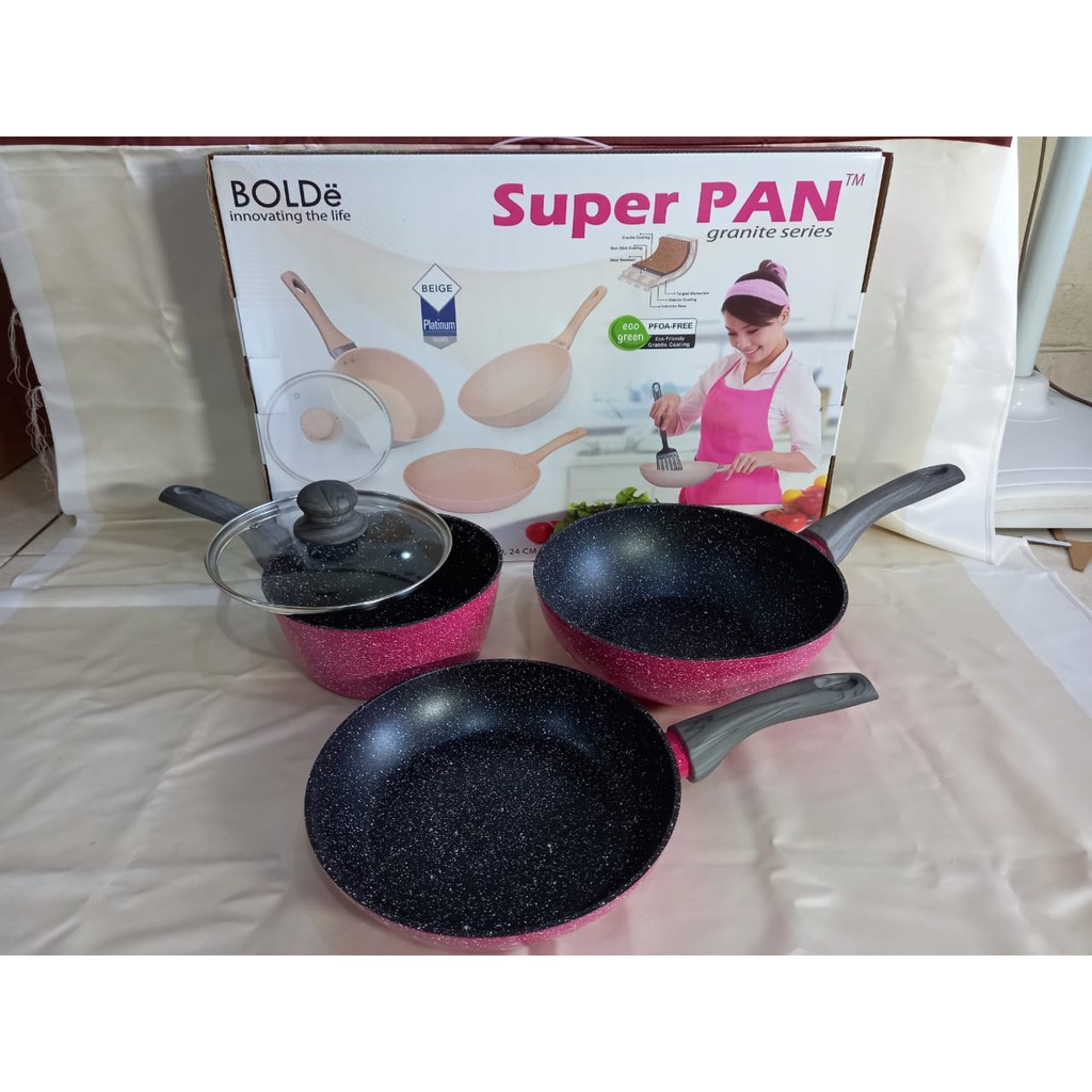 Panci Set BOLDe Granite Coating Blackpink Set 3 + 1 Pcs