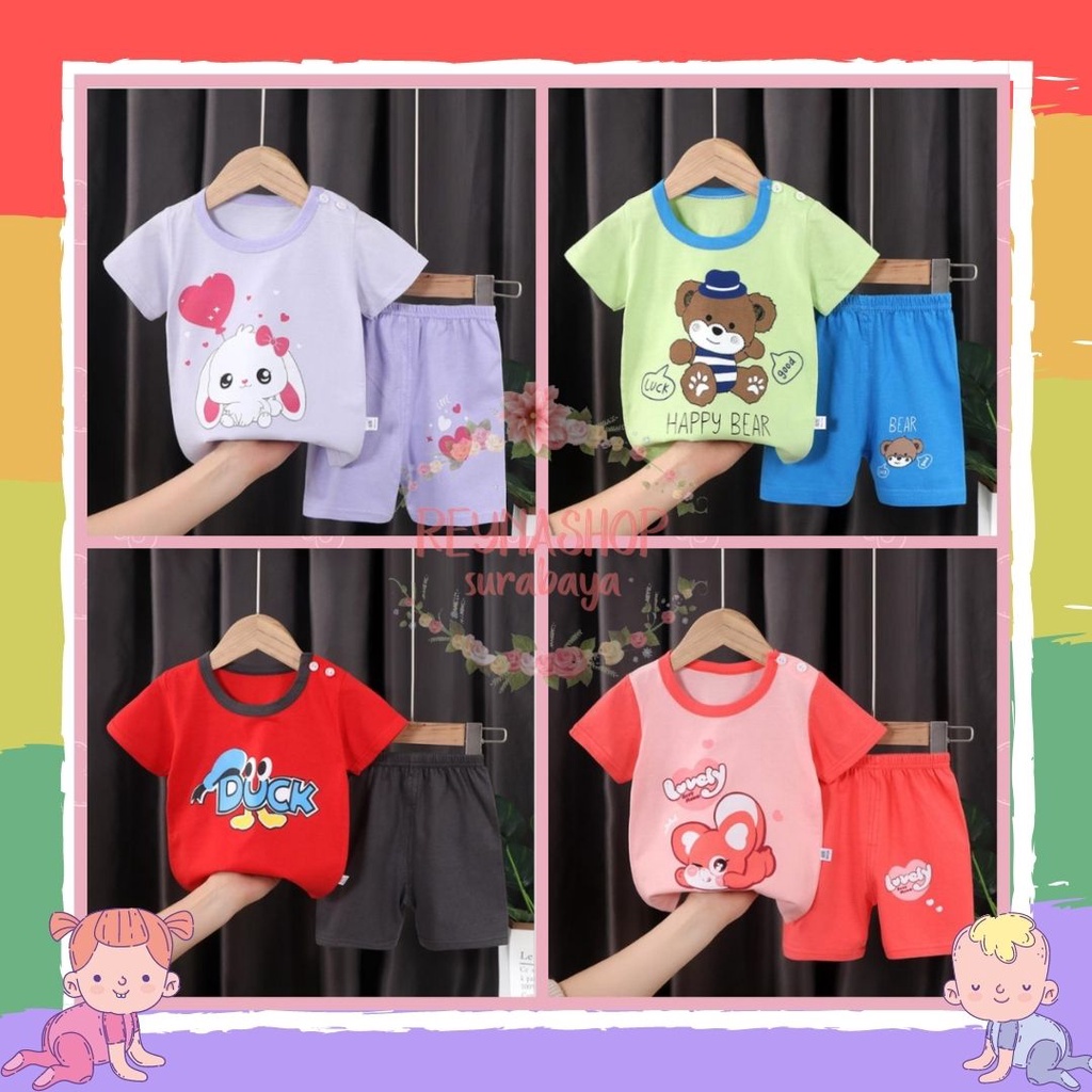 (NBR-NBU)  Setelan Pendek Anak Fahsion Setelan Main Import HP Baju Santai Anak Motif Lucu