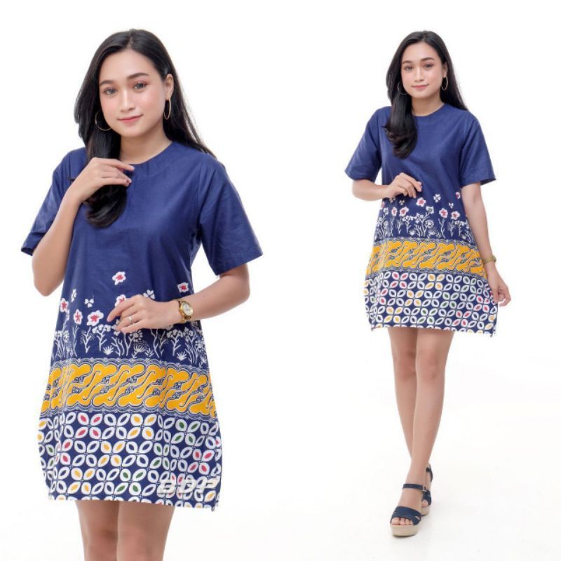 DRESS BATIK WANITA DRESS WANITA MODERN LENGAN PENDEK BAJU KANTOR WANITA KEKINIAN