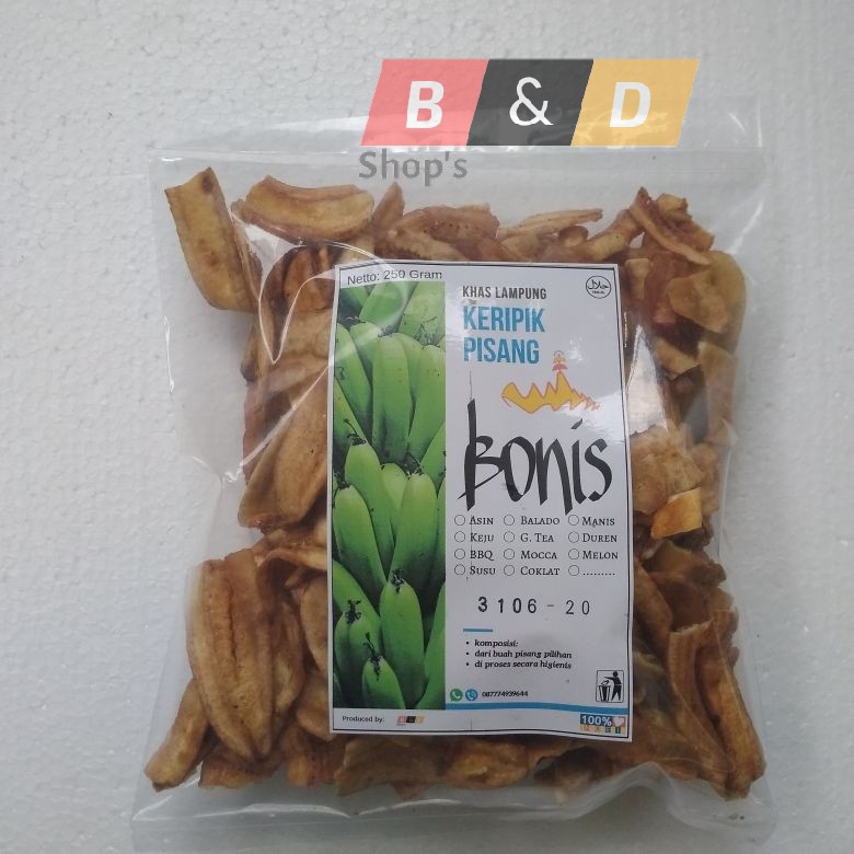 

BONIS. Keripik Pisang Kepok Khas Lampung Netto 250 Gram.