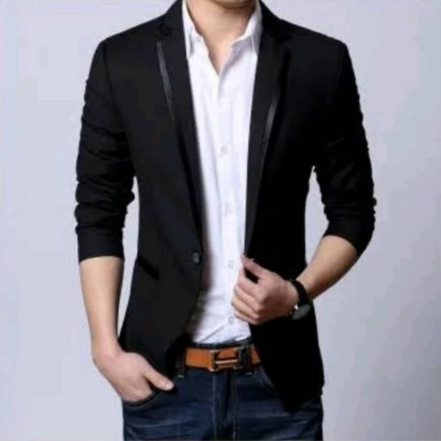 Blazer pria - jas pria list hitam