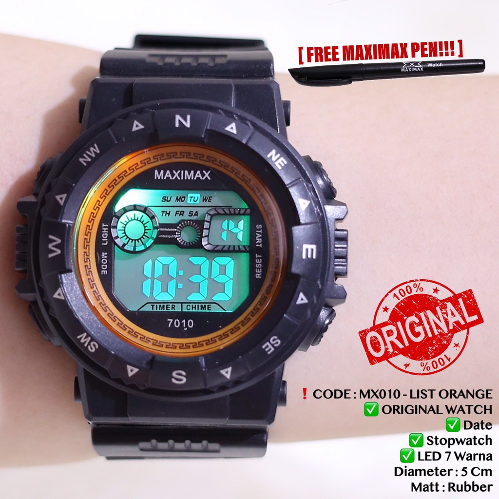 Jam tangan pria wanita MAXIMAX ORIGINAL WATCH Tahan air DIGITAL LED Sporty free pulpen MX010