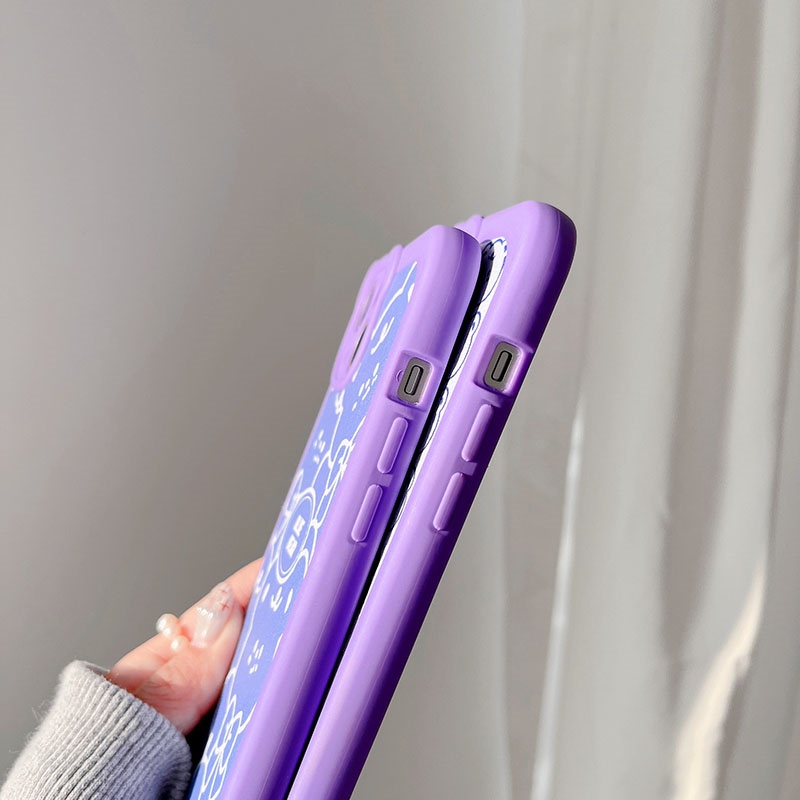 Soft case TPU Motif Kartun Beruang Warna Biru Ungu Untuk iPhone 11 12 13 Pro Max XS Max X XR 7 8 Plus