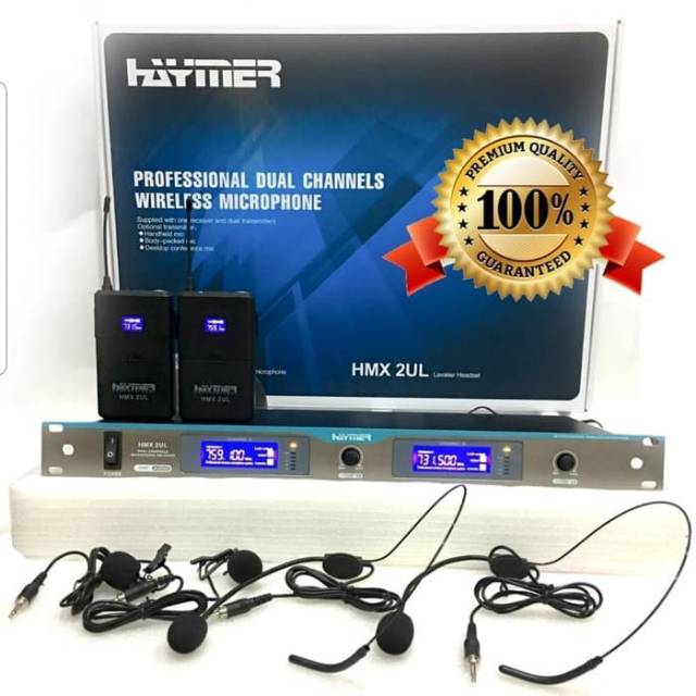 Microphone wireless HAYMER HMX 2UL ( 2 Mic Jepit + 2 Mic bando )