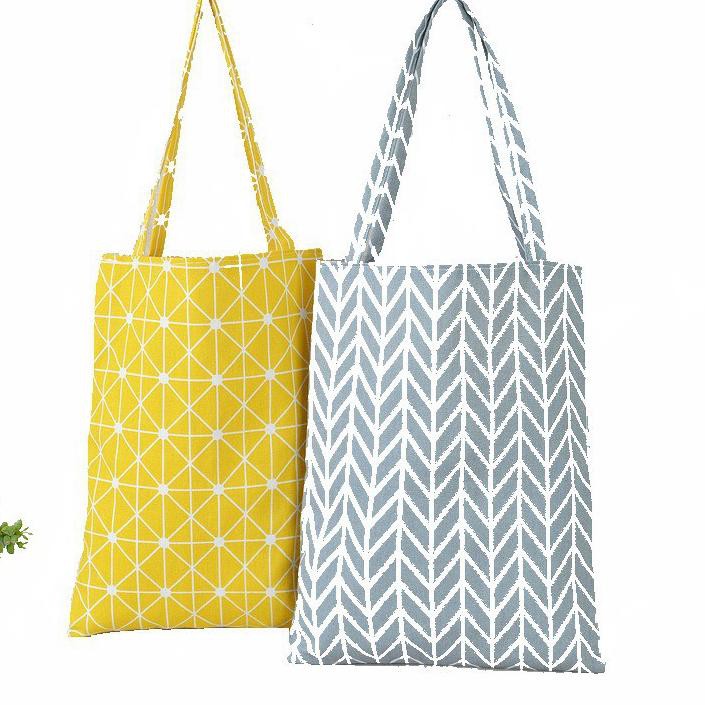 DCN EDW 249 Tas Bahu Tote Totebag Canvas Kanvas Eco Bahan Linen Motif Kotak Kuliah Kerja Readystock