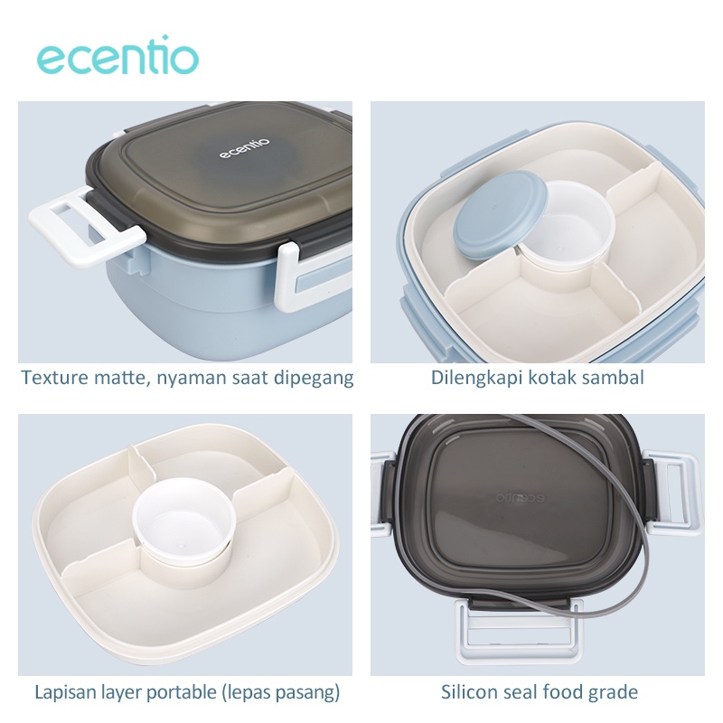 ecentio &amp; FOODI 1.6L tempat makan anak 2/3 susun icy block lunch box set anti tumpah biru salad/lunch box set 1600ml tempat bekal/double-layer lunch box set/Free sauce cap/Free sendok set