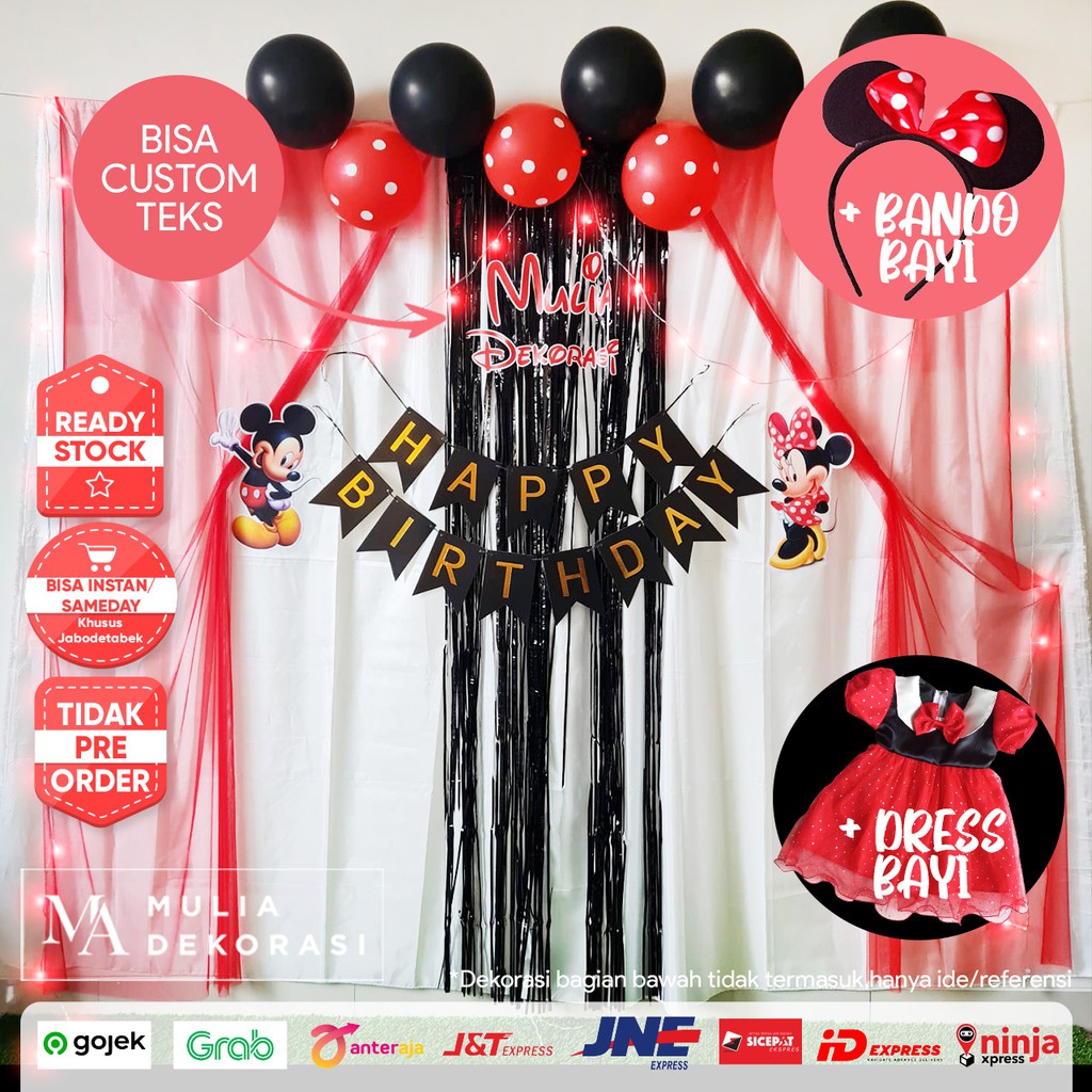 Dekorasi Backdrop Background Photobooth Ulang Tahun 1set Pesta Anak Tema Minnie Mouse