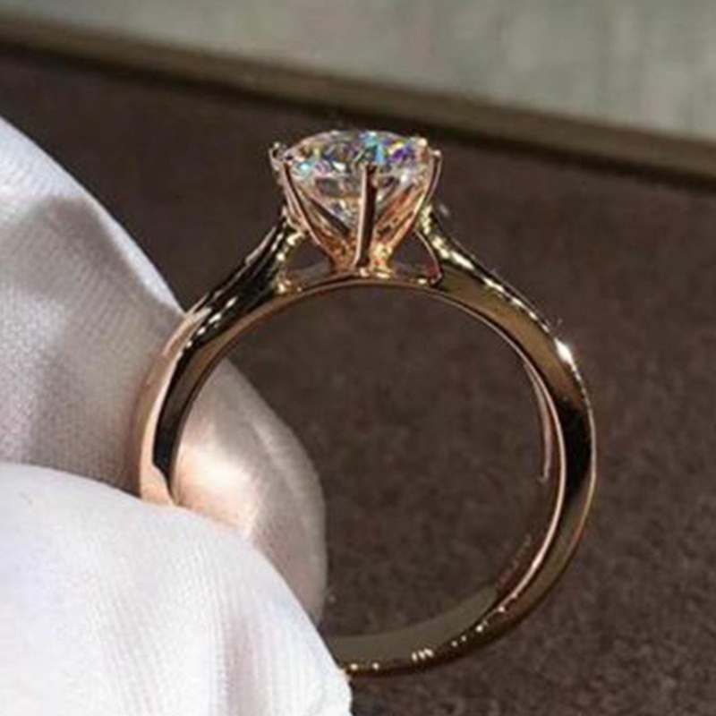 Cincin Wanita Warna Rose Gold Aksen Cubic Zirconia Untuk Pesta Pernikahan