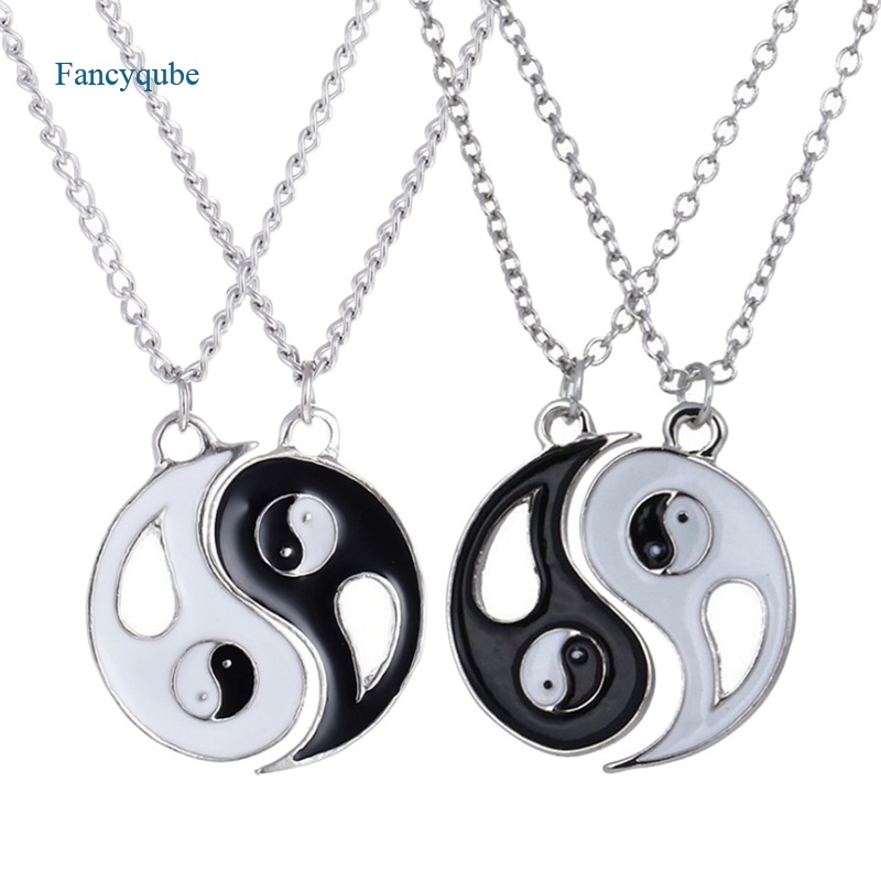 Fancyqube 2pcs / Set Kalung Liontin Yin Yang Untuk Pasangan Saudara Perempuan Dan Pria