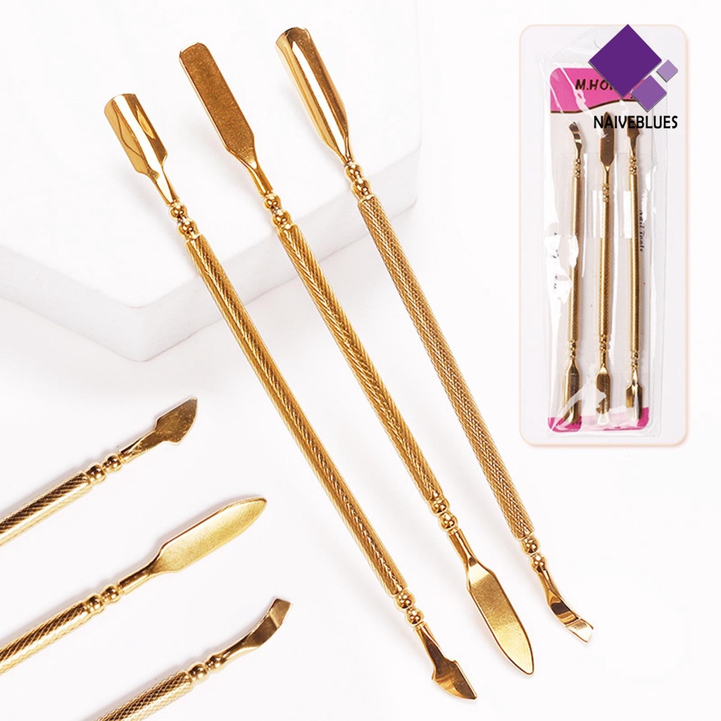 3pcs / Set Alat Pengupas Kuku Dua Sisi Bahan Stainless Steel Tahan Karat Untuk Manicure