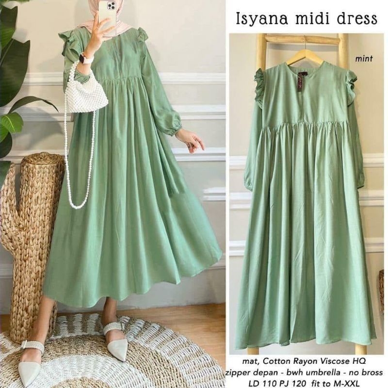 isyana midi dress / gamis wanita casual / midi dress terbaru