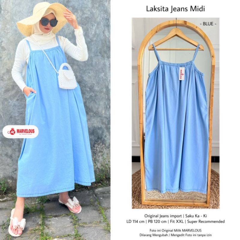 LAKSITA JEANS MIDI BY MARVELOUS / MIDI OVERALL JEANS WANITA MUSLIMAH / Ld114