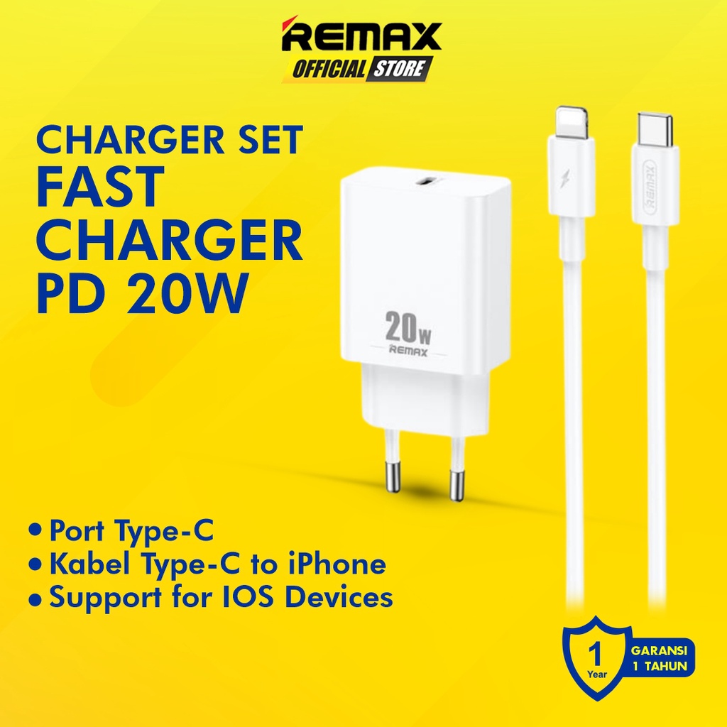 Remax Prime II RP-U5 Bundling Charger Adapter Fast Charging 20W + Kabel Data Type C to Lighting Original