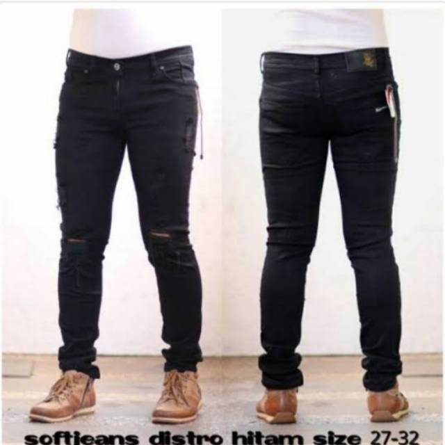 Celana sobek hitam fashion Pria/Celana sobek hitam murah/Celana sobek Romeo 27-38