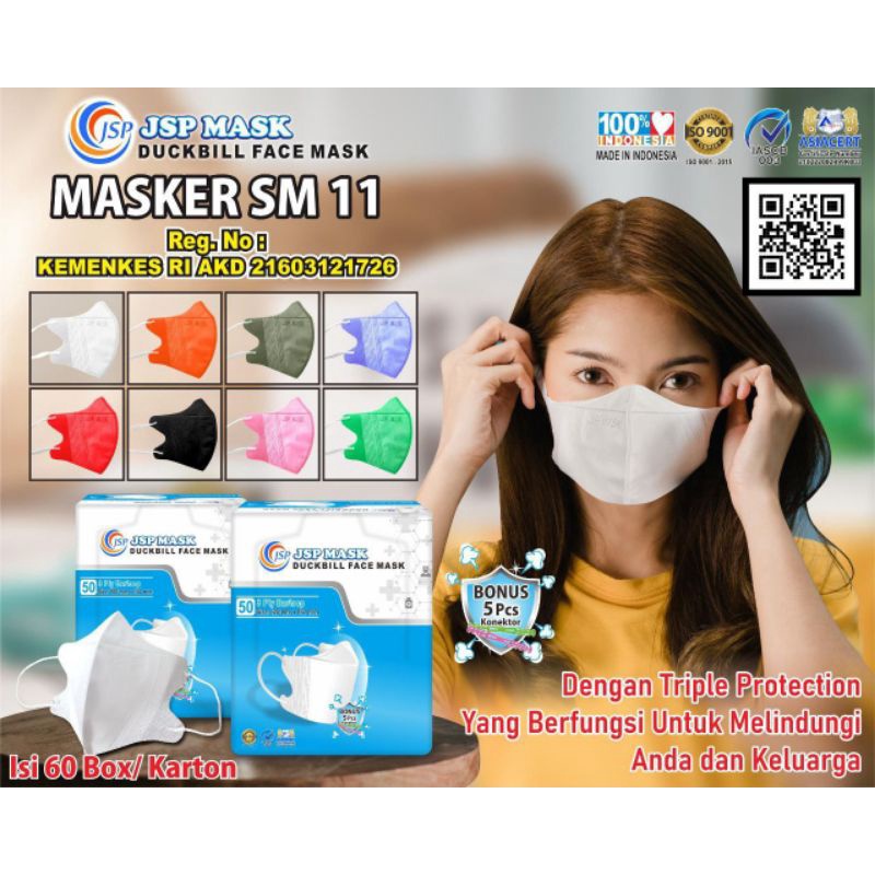 MASKER DUCKBILL JSP SM11 ISI 50 PCS MIX WARNA 3 PLY DUCKBILL MEDIS