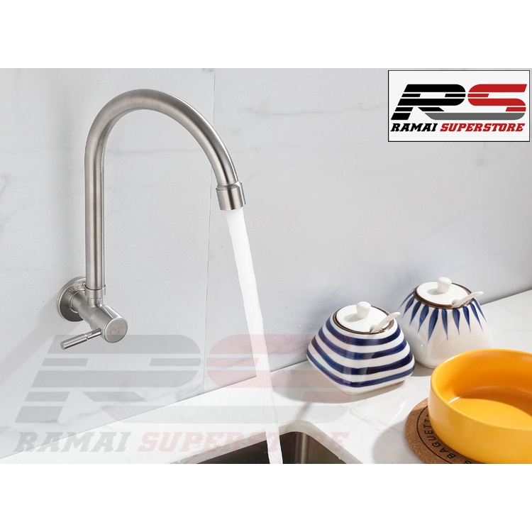 Keran Dapur Kran Angsa Cuci Piring Sink SUS 304 Tembok