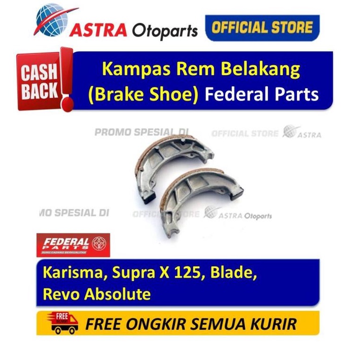 Kampas Rem Belakang (Brake Shoe) Federal Parts KARISMA,SUPRA X 125,DLL ASTR4OTO