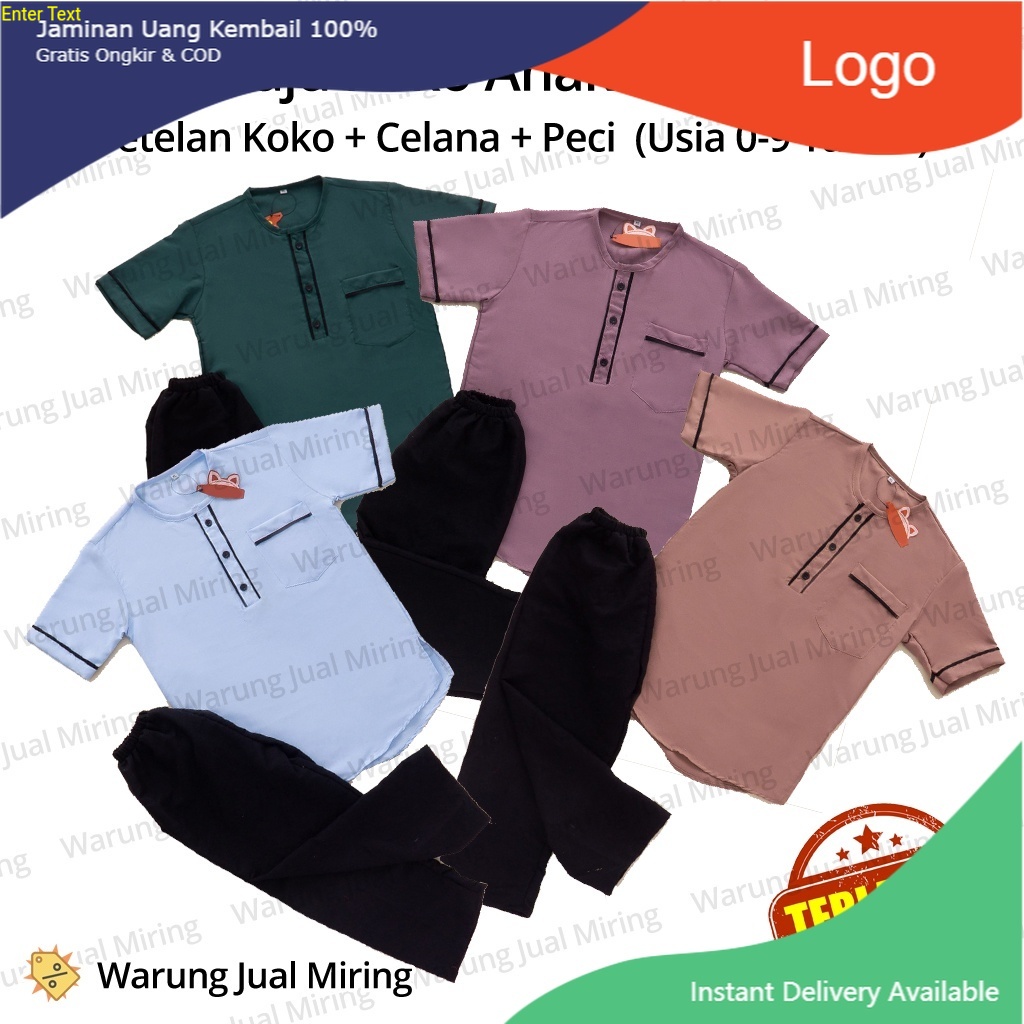 Setelan Anak Baju Koko Celana Panjang Peci Set Sarkoci Kemeja Kurta Polos Kain Katun Laki Cowok Newb