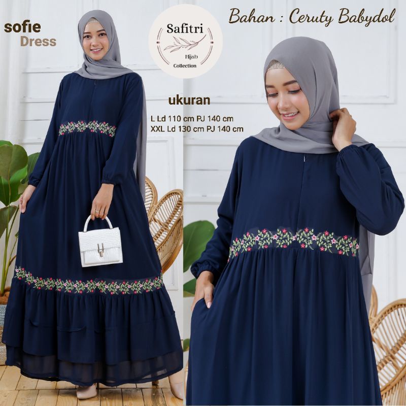 KHADIJA DRESS 3 Gamis bahan ceruty babydol aplikasi bordir seragam by Safitri Fashion