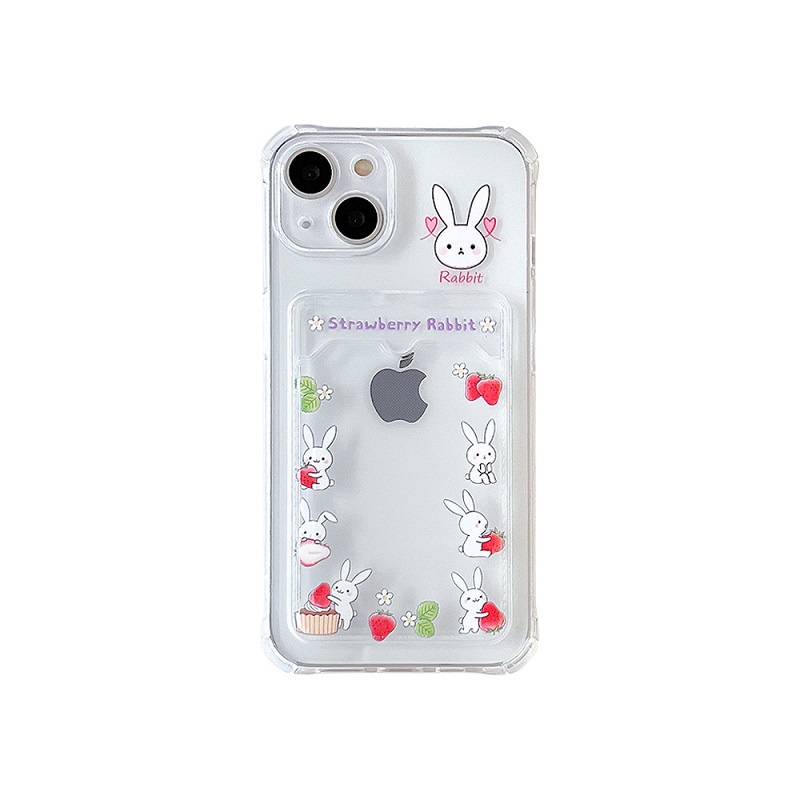Soft Case Transparan Desain Kelinci Strawberry Untuk iPhone 12 13 Pro MAX 11 X XR XS MAX 7 8 Plus