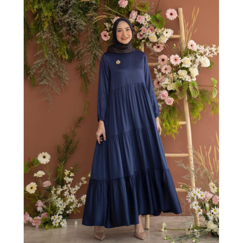 Baju Gamis Wanita katun rayon polos terbaru homedress homedres polos busui terbaru jumbo LD 120cm-Aurel Navy