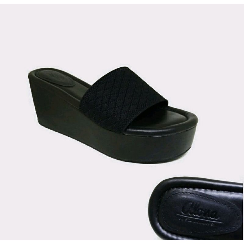 Sandal MK.302 Wedges Big Size 41-45 Slop Hitam Kaki JUMBO Gemuk IMPOR Wedges Cantik Hitam,41