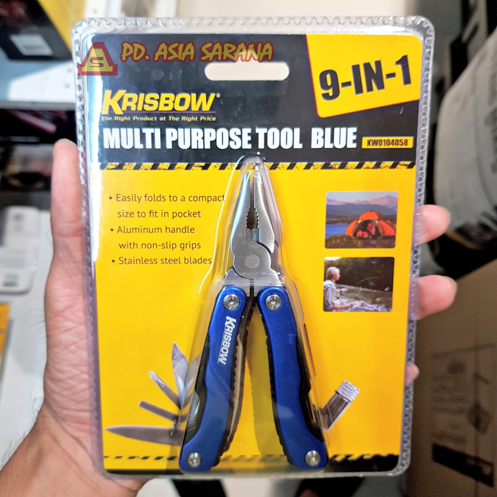 Multi Purpose Tool 9 in 1 Krisbow / Tang Lipat Alat Camping Serbaguna