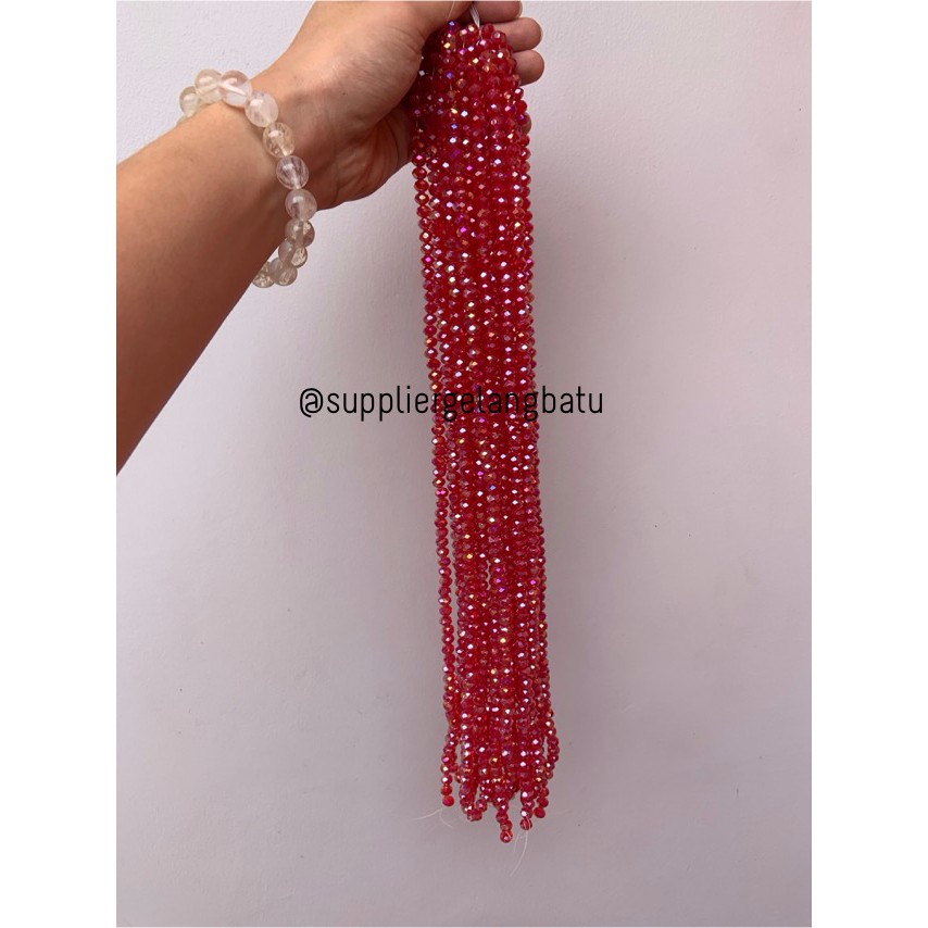 Crystal Ceko 8mm RED QUARTZ MERAH beads manik donat rondelle grosir