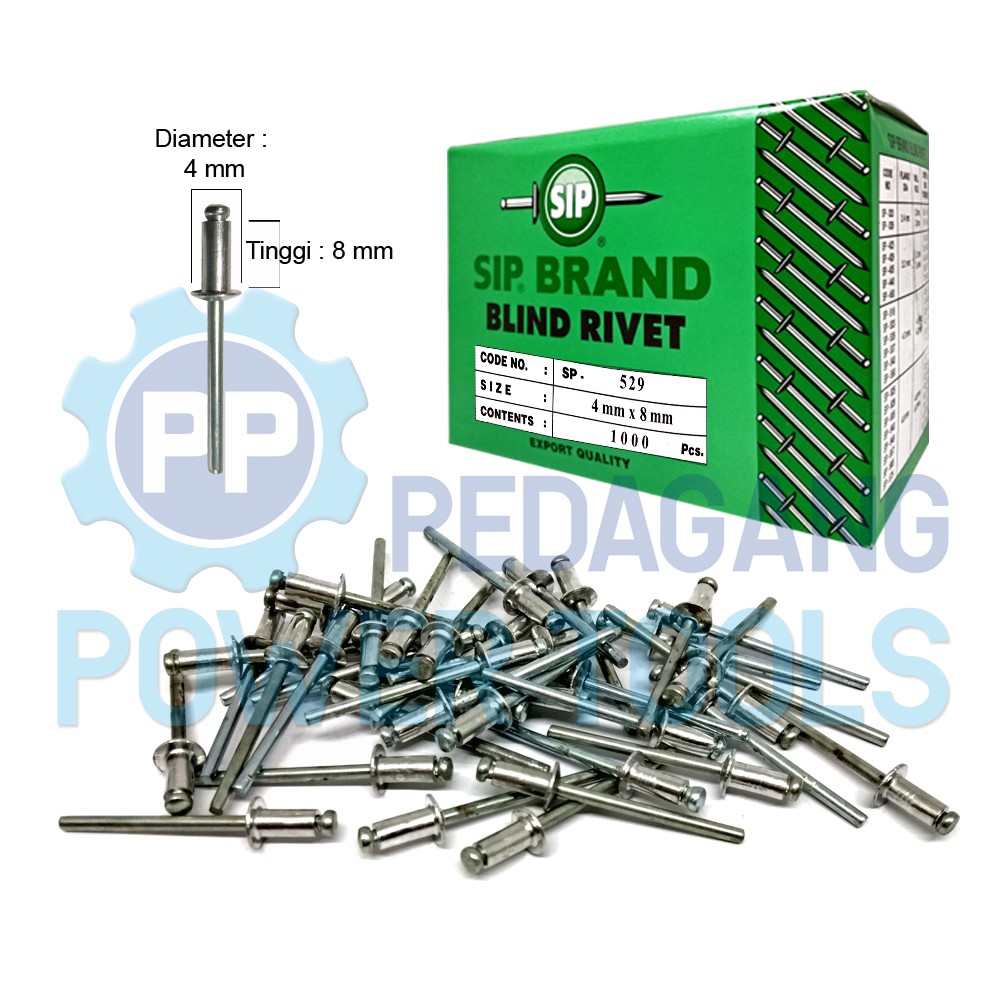 SIP 529 PAKU RIVET 4 x 8 MM BLIND RIPET RIFET TEMBAK 1 PAK 1.000 PCS