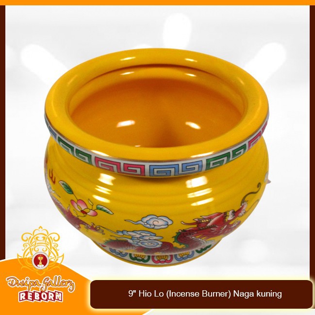 Tempat dupa Keramik 9&quot; Hio Lo (Incense Burner) Naga kuning